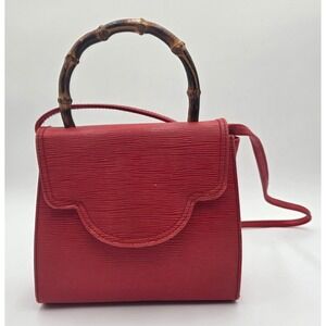 Tianni Red Textured Epi Faux Leather Crossbody Bag with Bamboo Handle